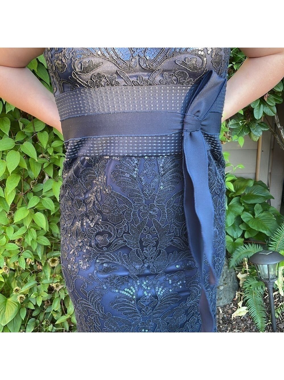 Tadashi Navy Blue V Neck Sequins maxi dress - Picture 9 of 12